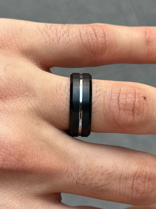 Men's Black with Row of White Wedding Band