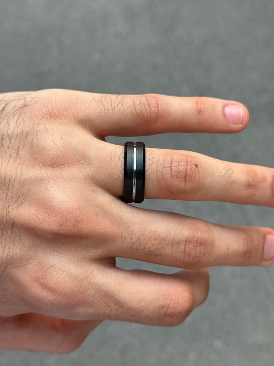 Men's Black with Row of White Wedding Band