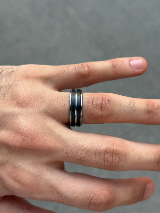 Men's Alternating Silver and Black Wedding Band