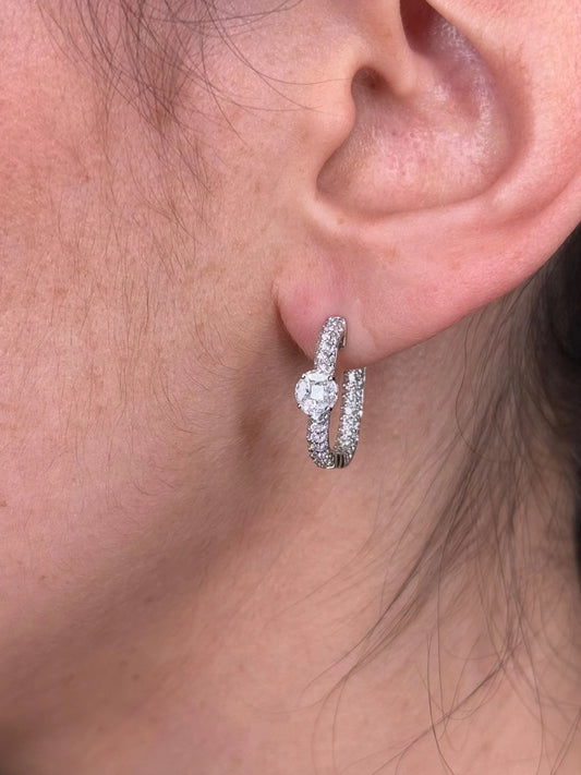 Ladies Pave Set Rectangular Diamond Huggie