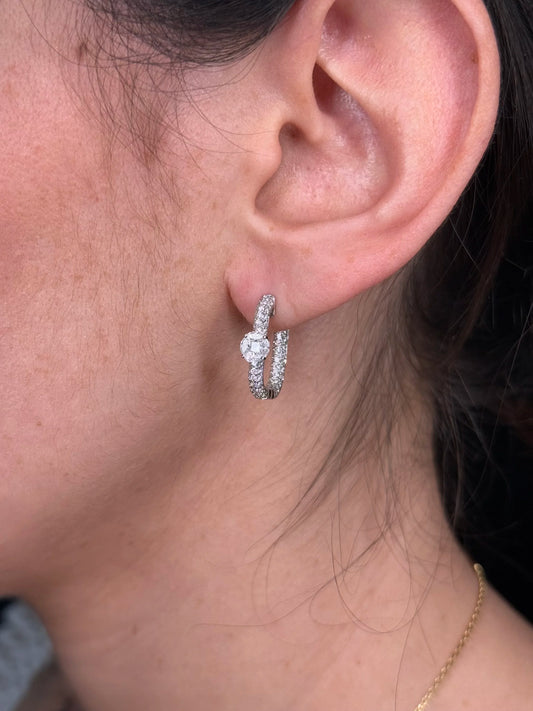 Ladies Pave Set Rectangular Diamond Huggie