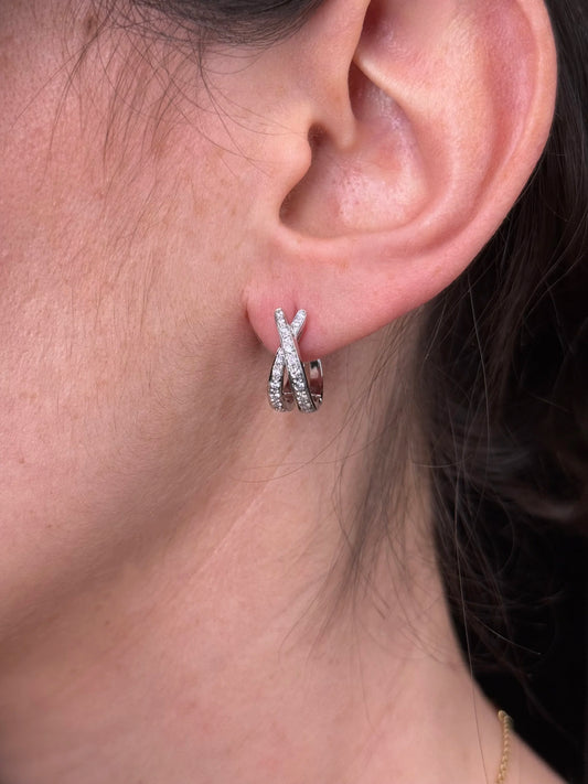 Ladies Double Row Overlapping Diamond Huggie