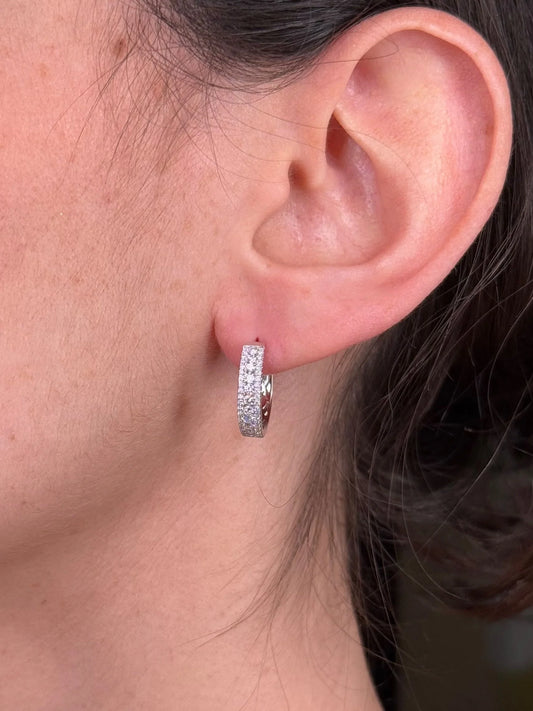 Ladies Three Row Diamond Huggie