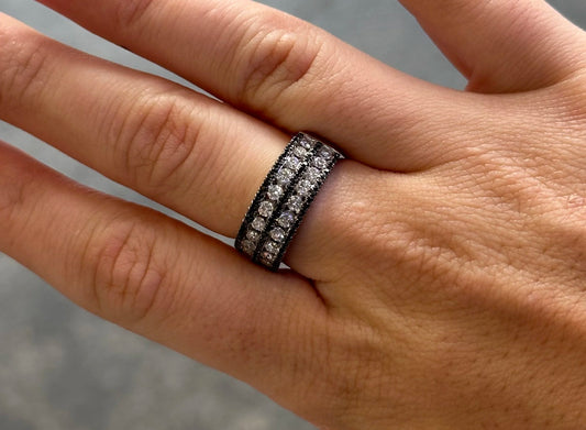 Ladies Two Row Black Diamond and Round Diamond Ring