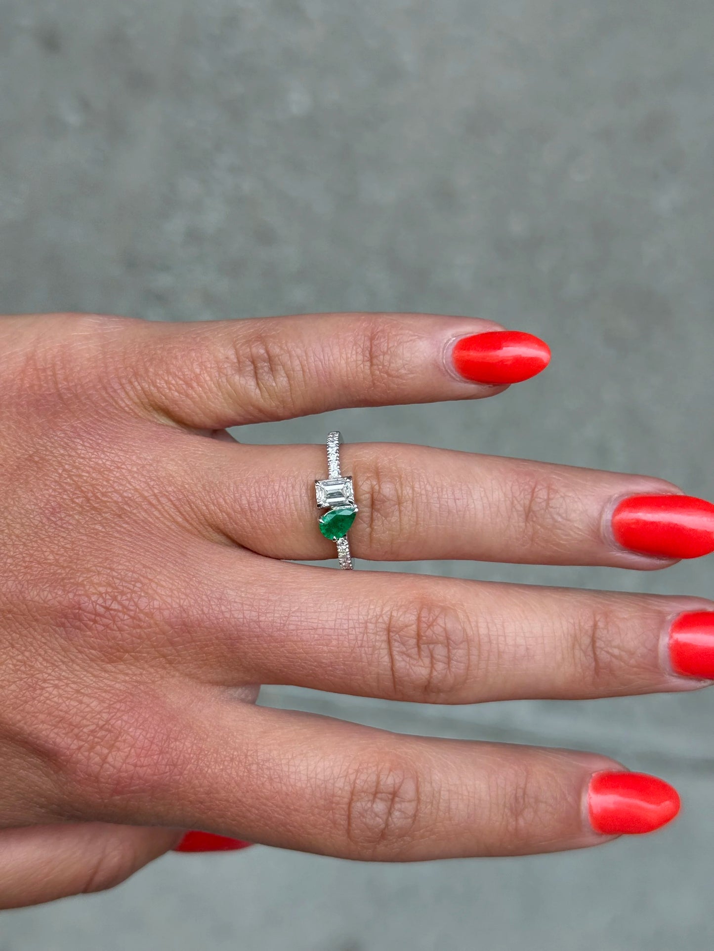 Ladies Emerald Pear and Diamond Emerald Ring