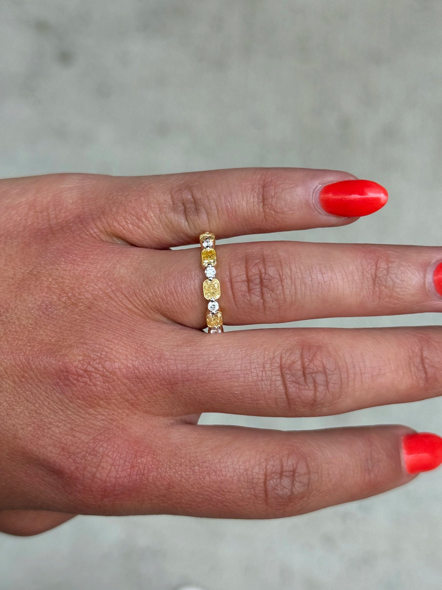 Ladies Alternating Yellow Radiant and Round Diamond Ring