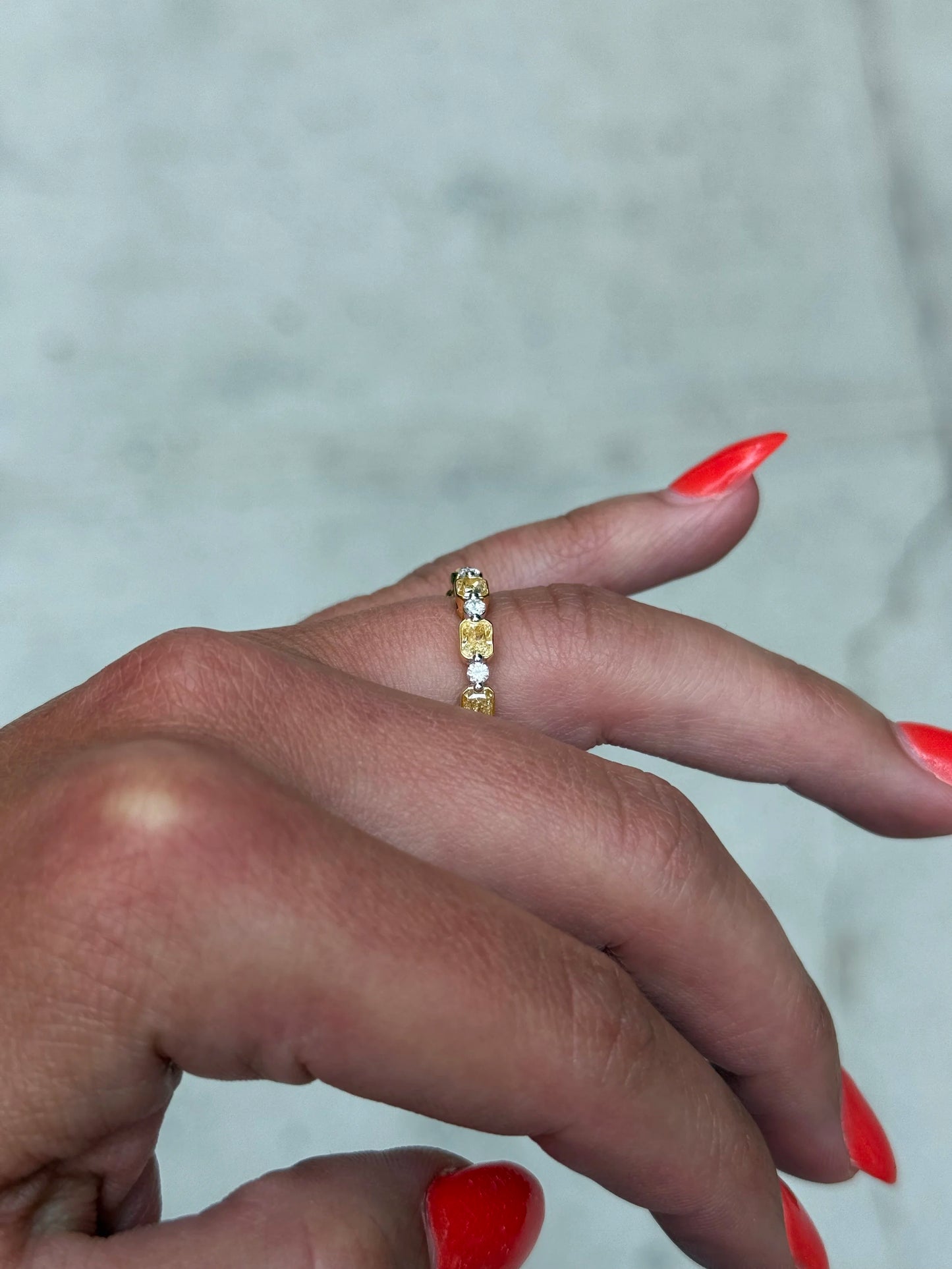 Ladies Alternating Yellow Radiant and Round Diamond Ring
