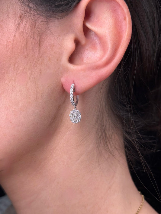 Ladies Center Oval Stone Dangle Diamond Earrings