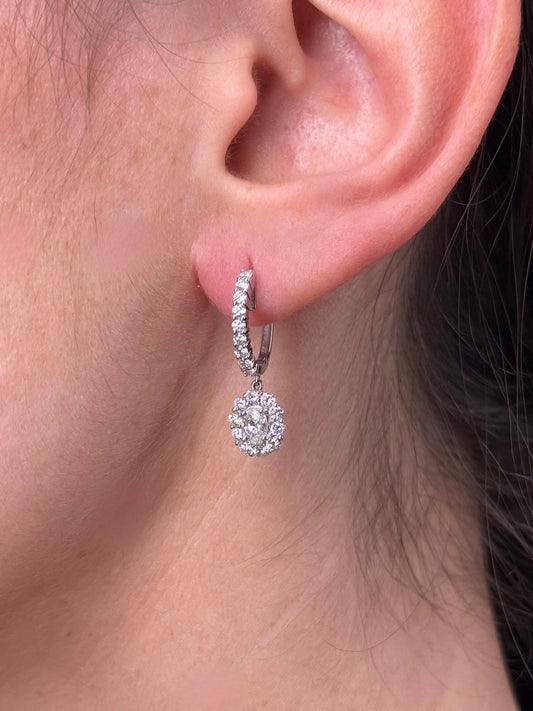 Ladies Center Oval Stone Dangle Diamond Earrings