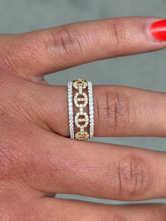 Ladies Wide Link Design Diamond Ring