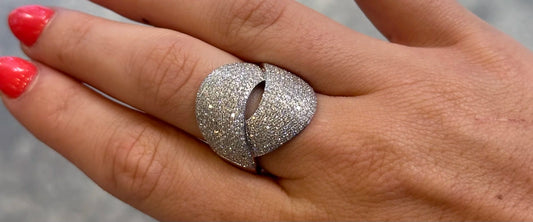 Ladies Wide Twisting Pave Set Round Diamond Ring