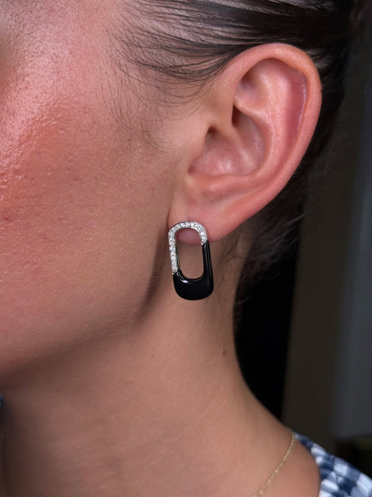 Ladies Onyx and Diamond Earring