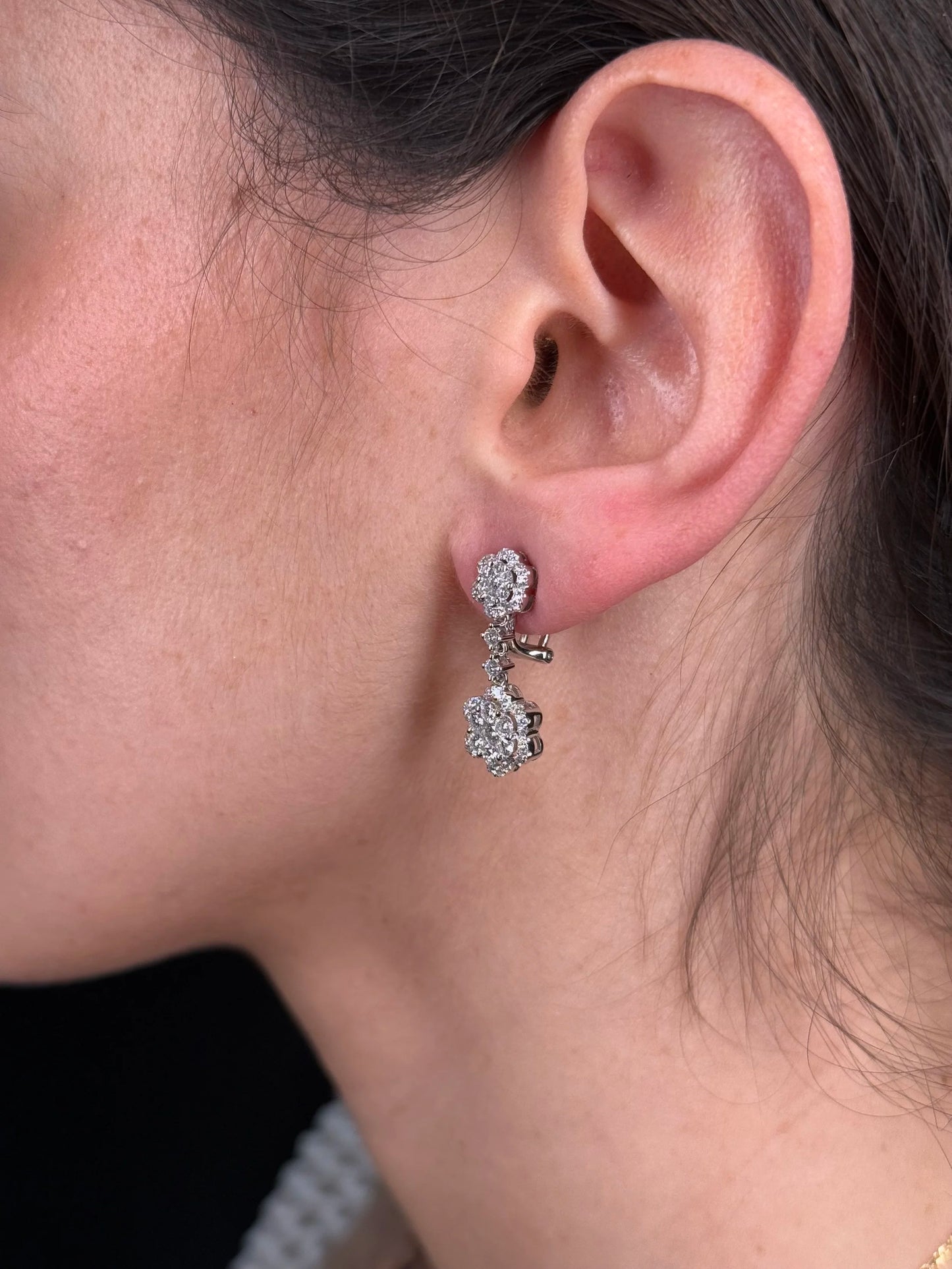 Ladies Two Clover Diamond Dangle Earrings