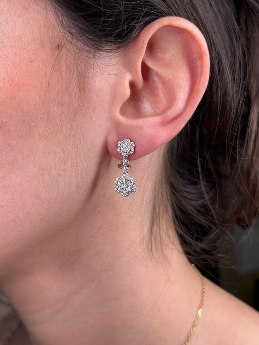 Ladies Two Clover Diamond Dangle Earrings