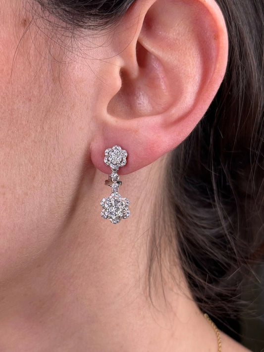 Ladies Two Clover Diamond Dangle Earrings