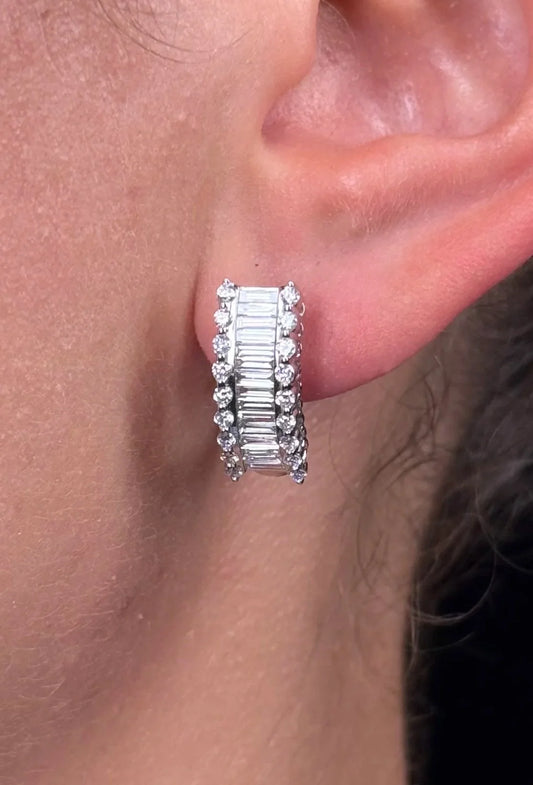 Ladies Baguette and Round Diamond Earring