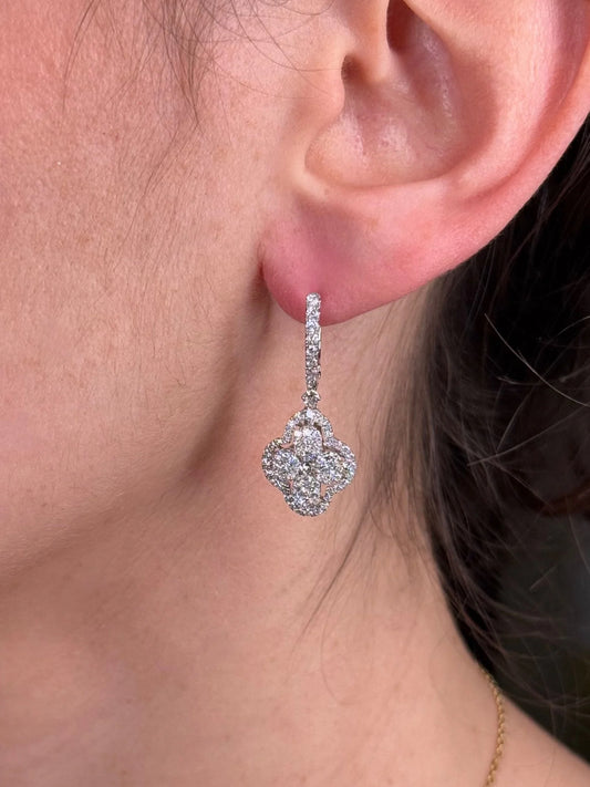 Ladies Cluster Halo Clover Dangle Earrings