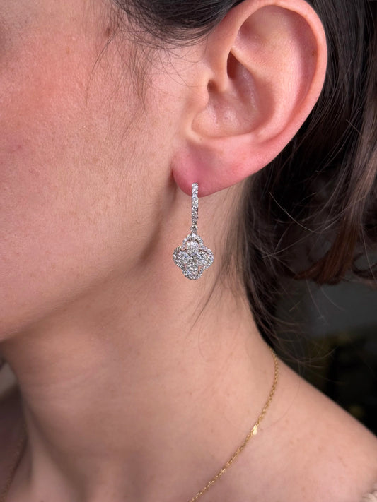 Ladies Cluster Halo Clover Dangle Earrings