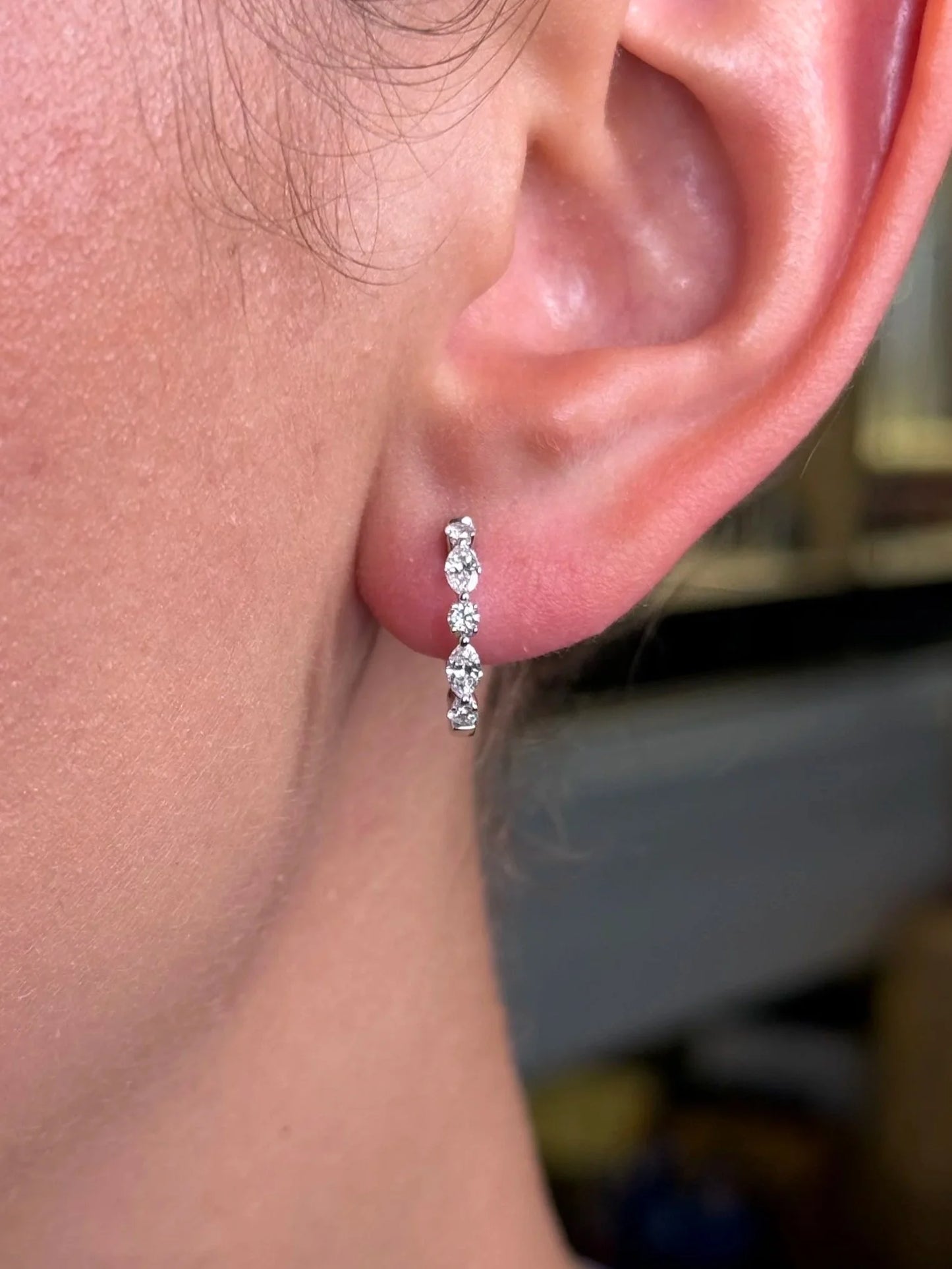 Ladies Alternating Marquise and Round Diamond Huggie