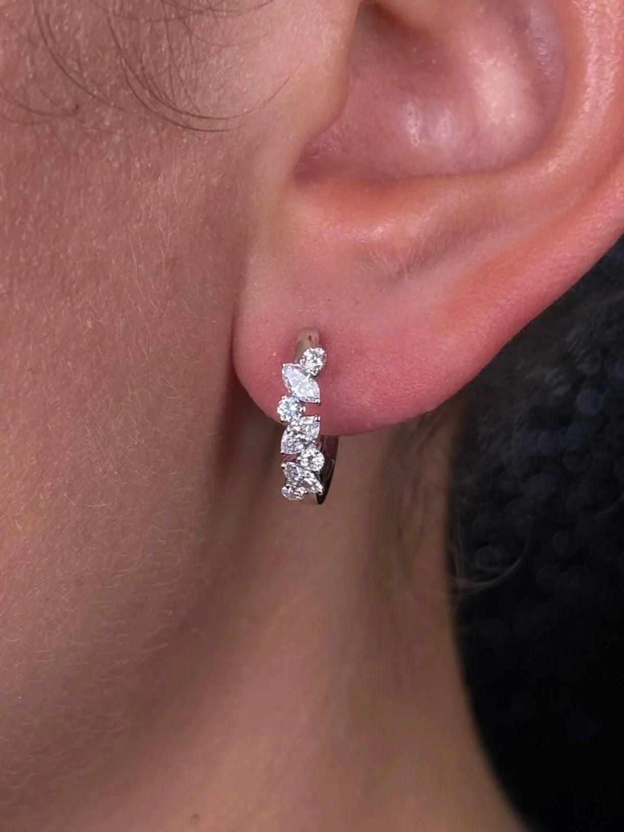 Ladies Alternating Marquise and Round Diamond Huggie