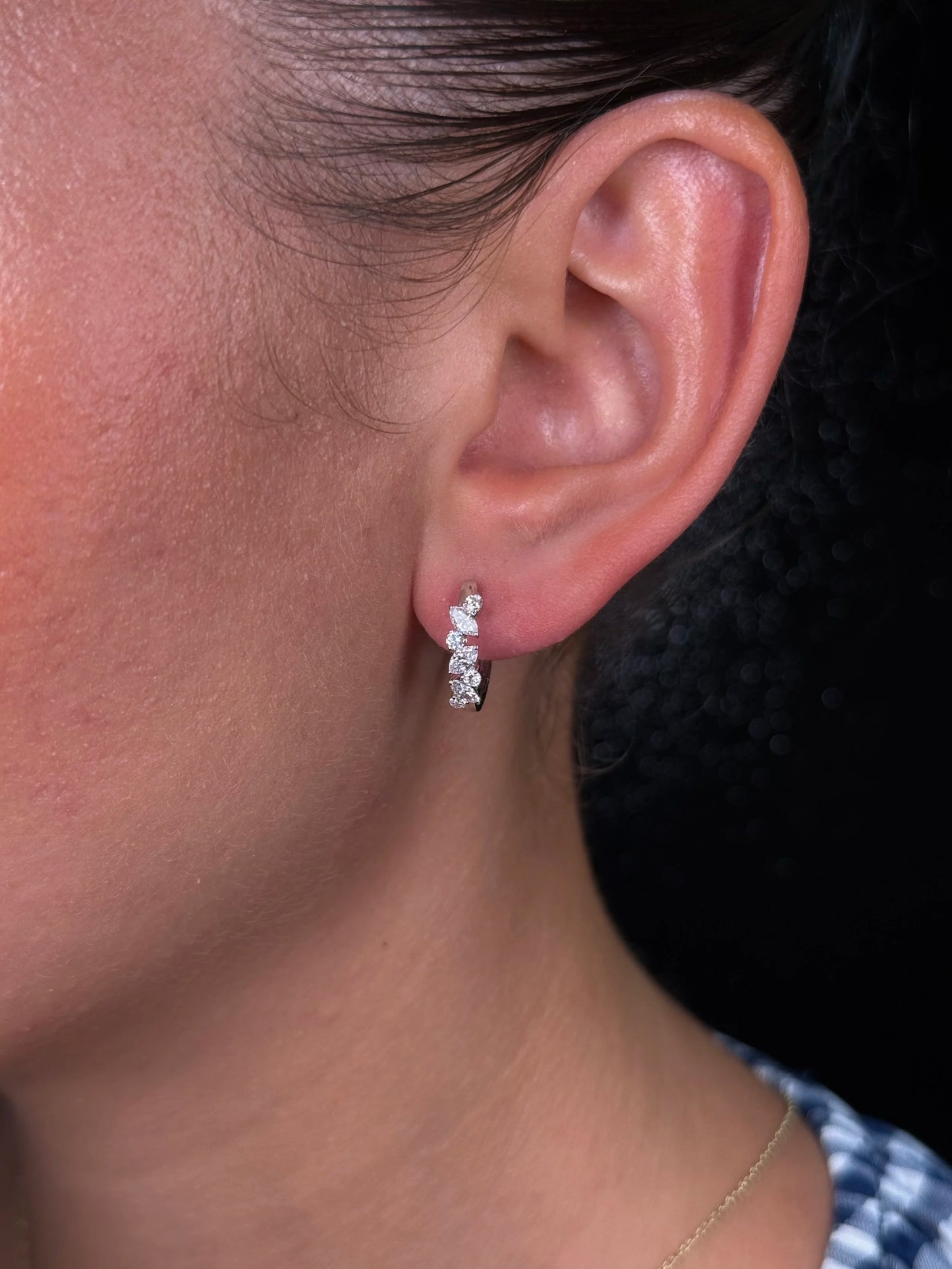 Ladies Alternating Marquise and Round Diamond Huggie