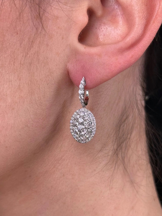 Ladies Oval Cluster Shape Diamond Dangle Earring