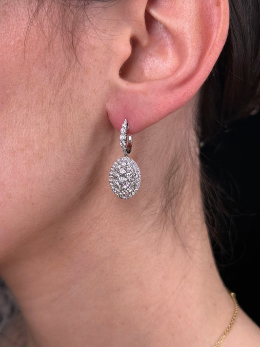 Ladies Oval Cluster Shape Diamond Dangle Earring