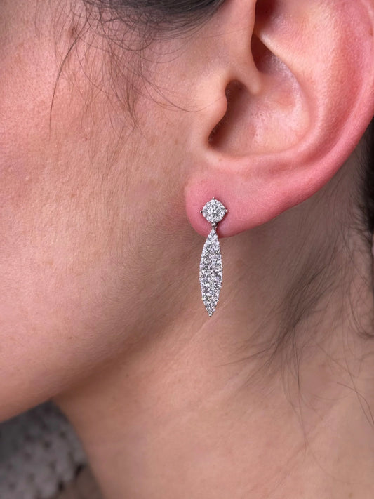 Ladies Diamond Cluster Dangle Earrings