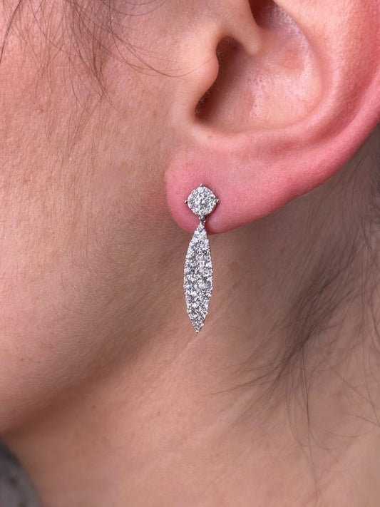 Ladies Diamond Cluster Dangle Earrings