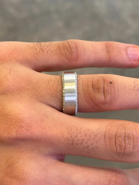 Men’s White Gold Two Row Diamond Wedding Band