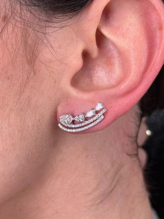 Ladies Pear and Round Diamond Climber Earrings