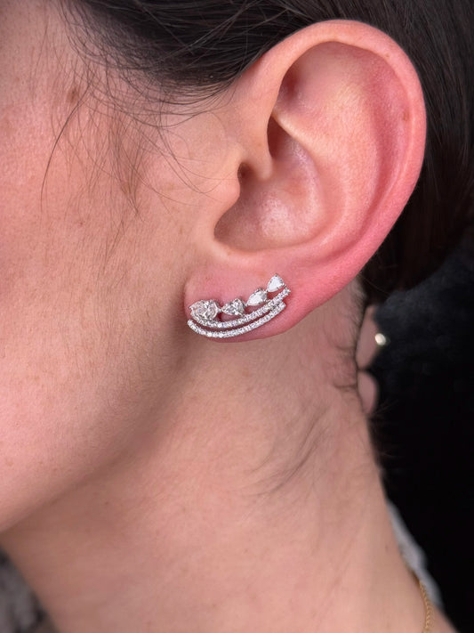 Ladies Pear and Round Diamond Climber Earrings