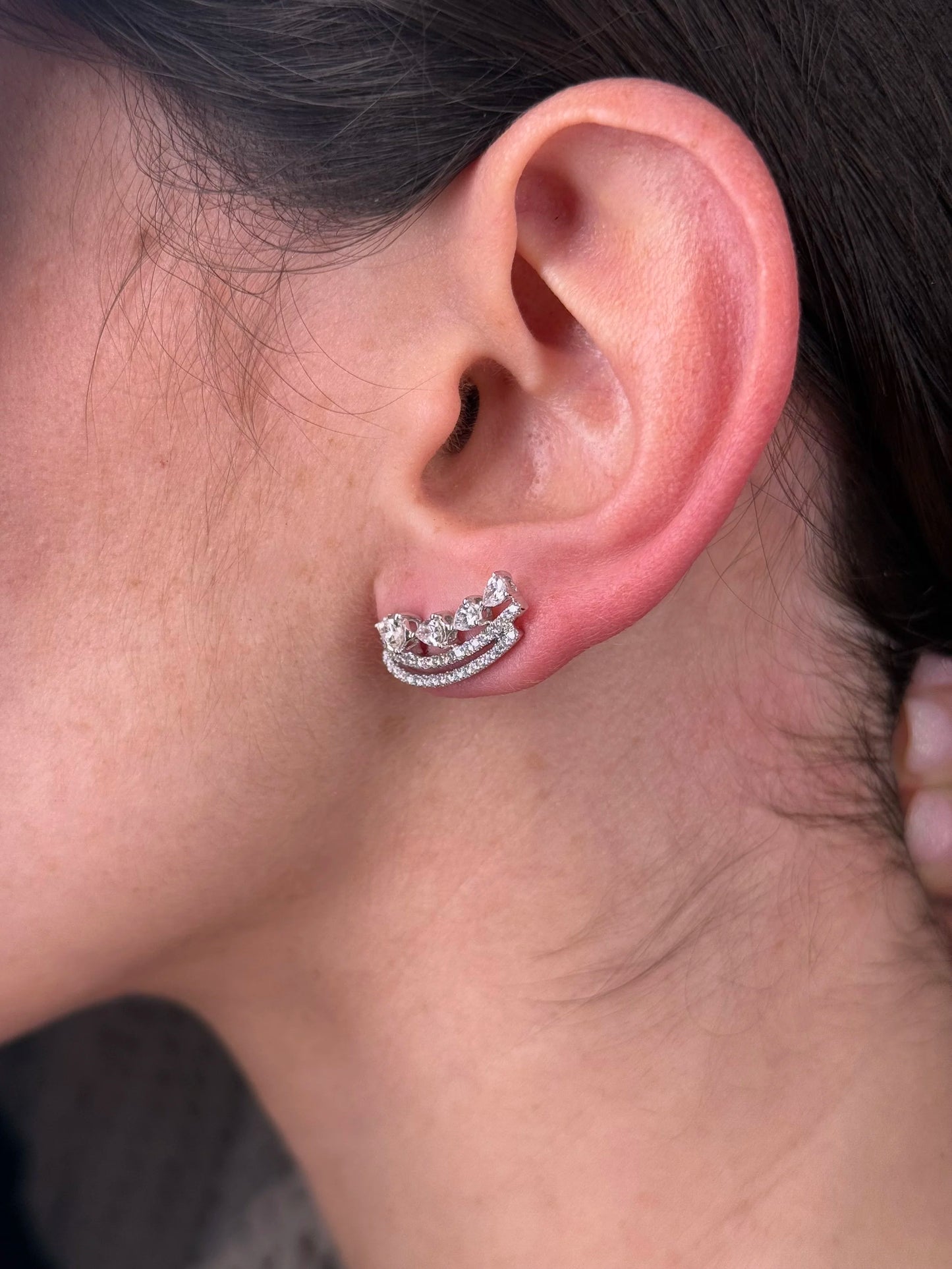 Ladies Pear and Round Diamond Climber Earrings