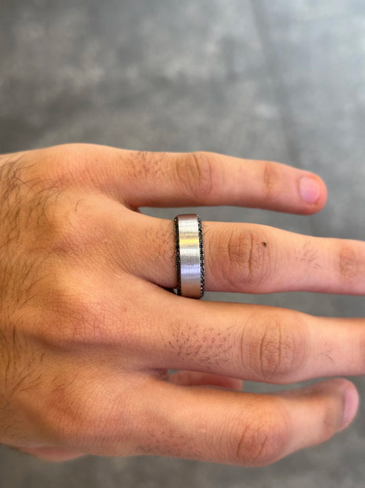 Men’s White Gold Two Row Black Diamond Wedding Band