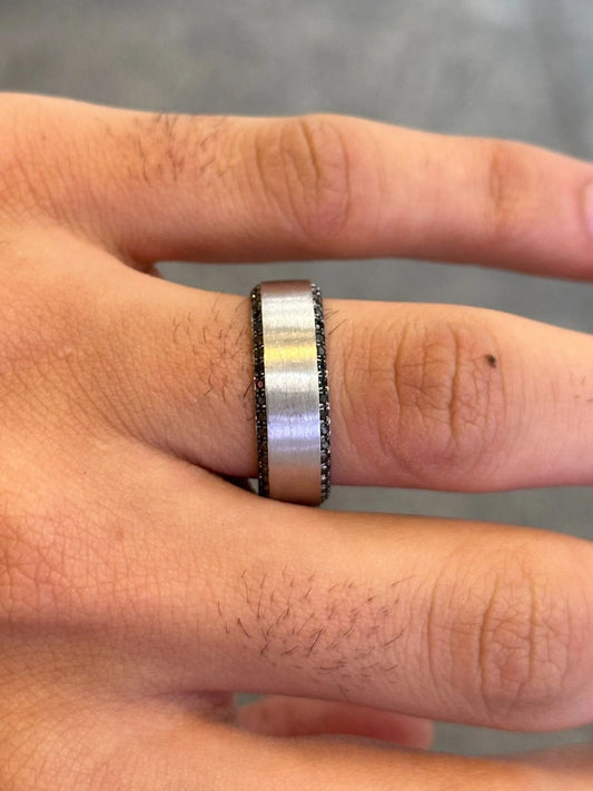 Men’s White Gold Two Row Black Diamond Wedding Band