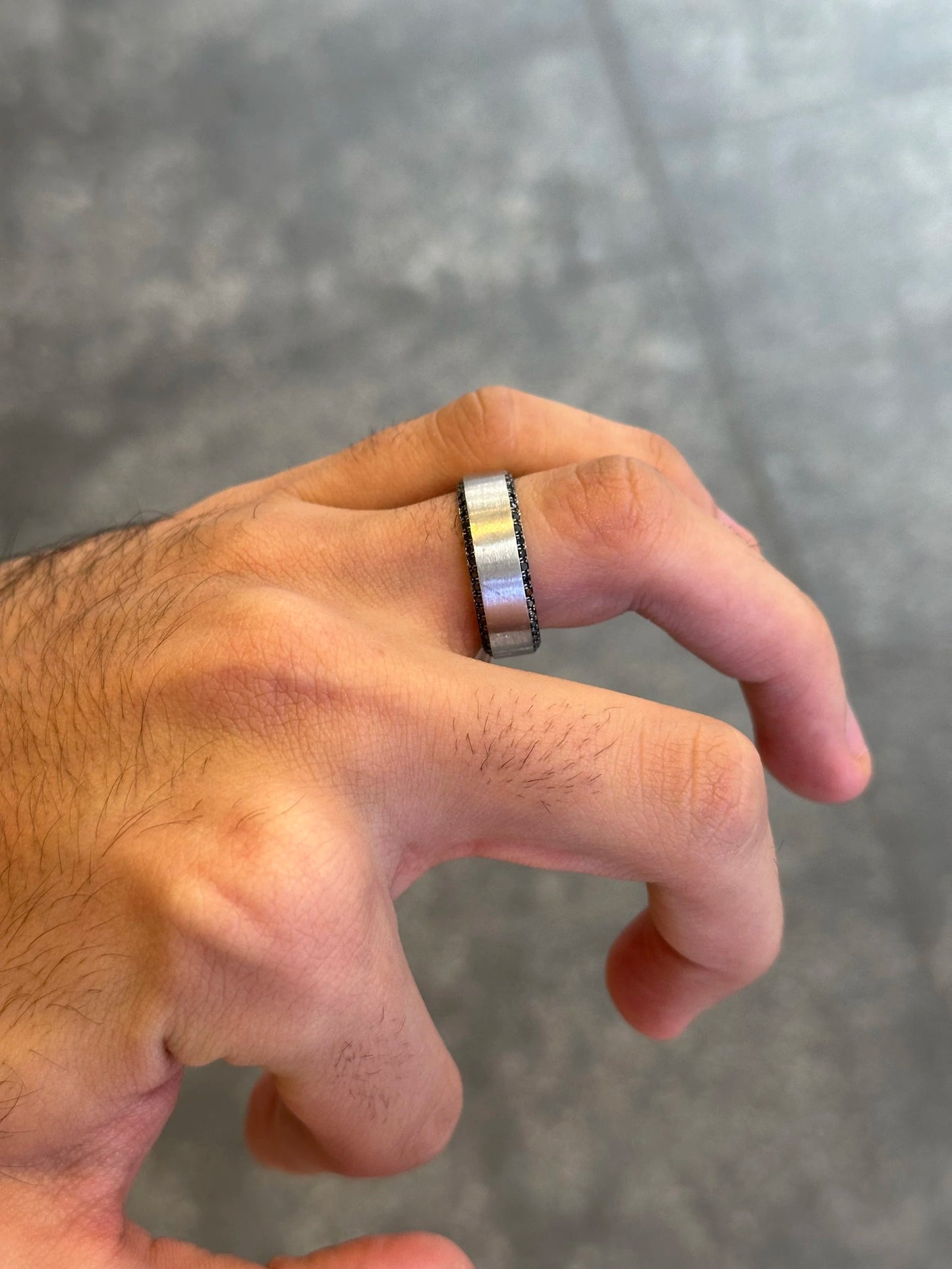 Men’s White Gold Two Row Black Diamond Wedding Band