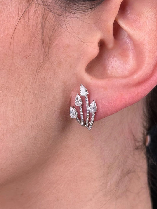 Ladies Elegant Pear and Round Diamond Earrings