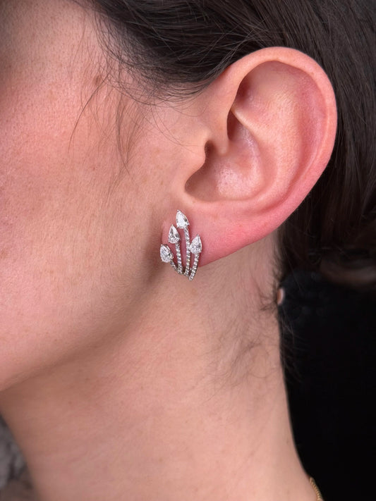 Ladies Elegant Pear and Round Diamond Earrings