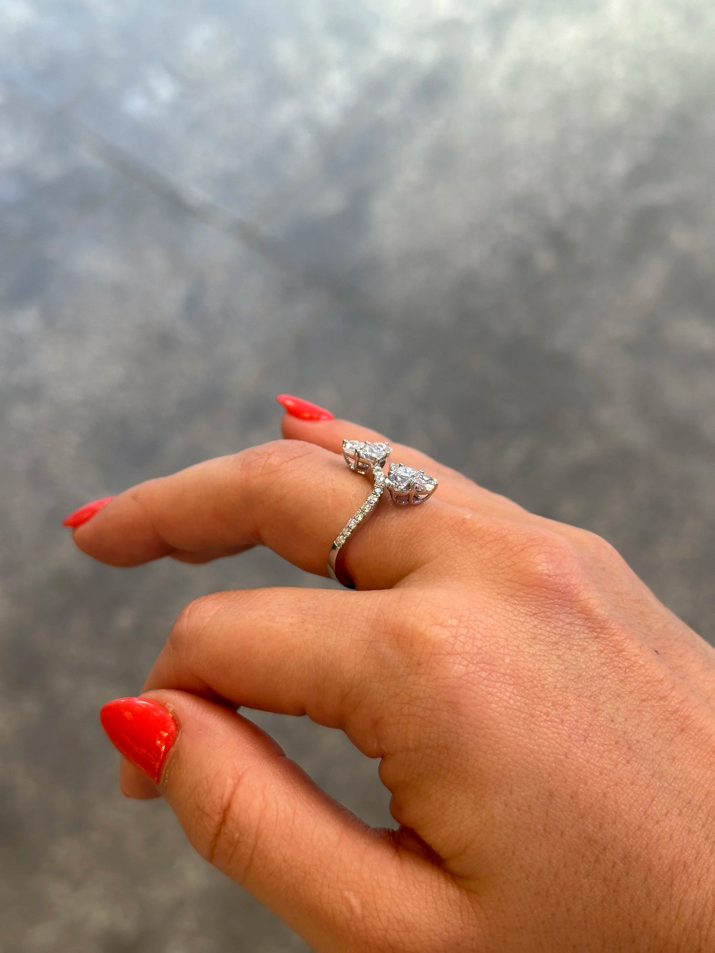 Ladies Double Heart Shaped Diamond Ring