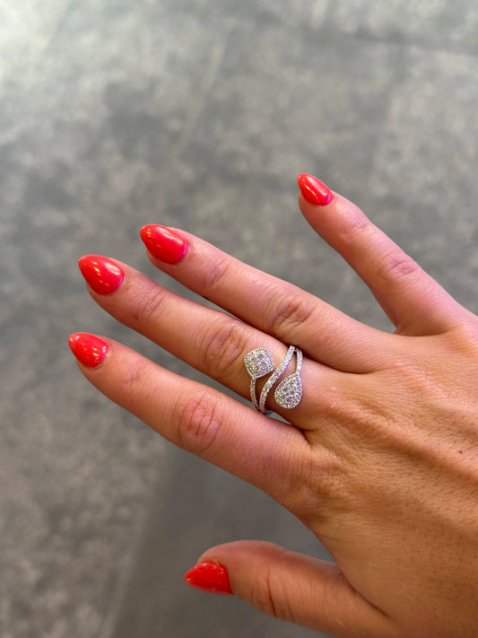 Ladies Pear and Cushion Shaped Cluster Diamond Ring