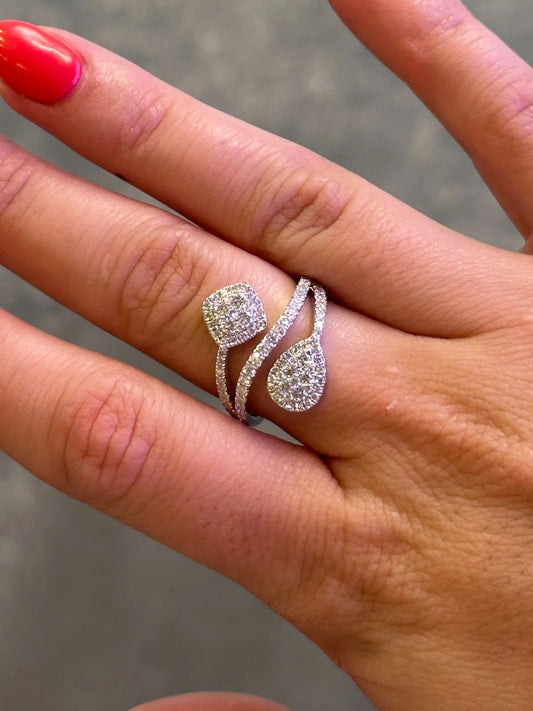 Ladies Pear and Cushion Shaped Cluster Diamond Ring