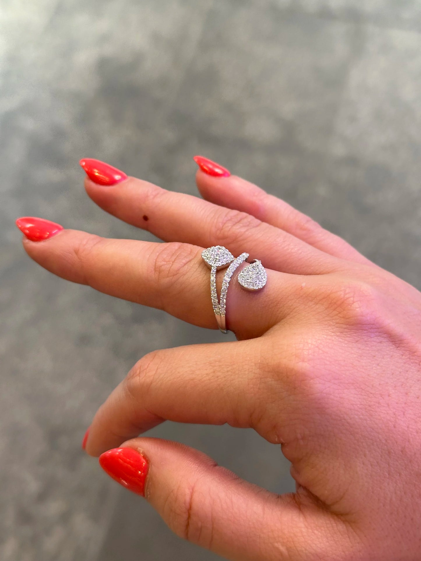 Ladies Pear and Cushion Shaped Cluster Diamond Ring