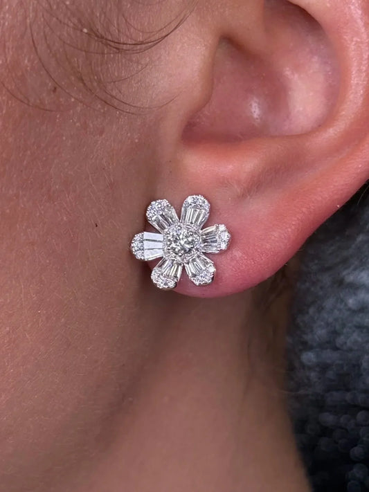 Ladies Large 6 Flower Pedal Diamond Earring