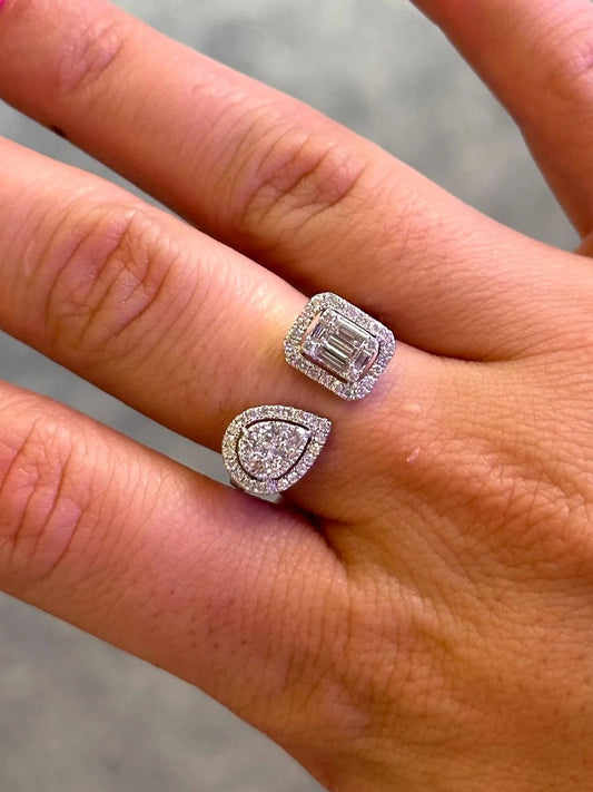 Ladies Emerald and Pear Shape Cluster Diamond Ring