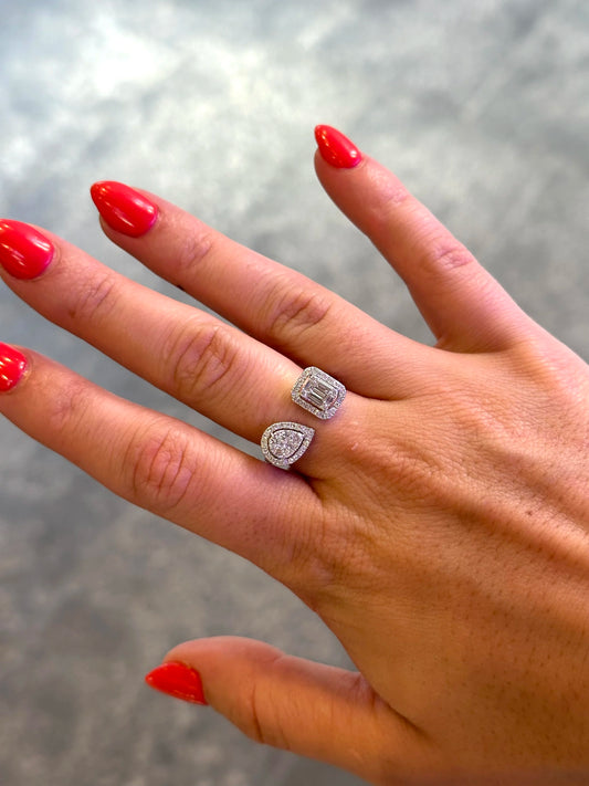 Ladies Emerald and Pear Shape Cluster Diamond Ring