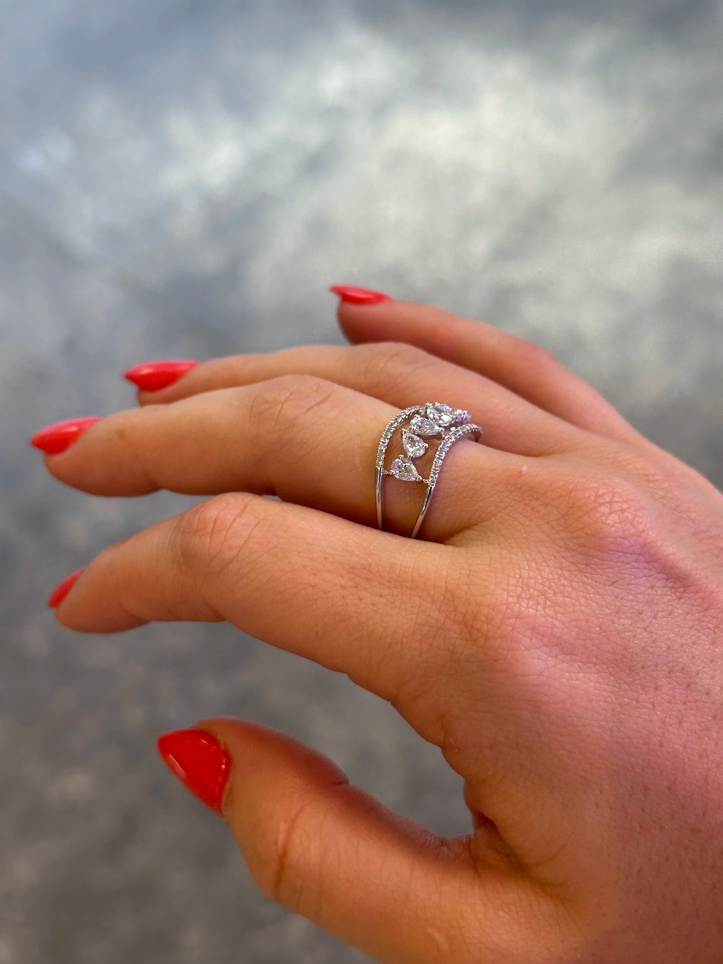 Ladies Alternating Pear Wide Diamond Ring