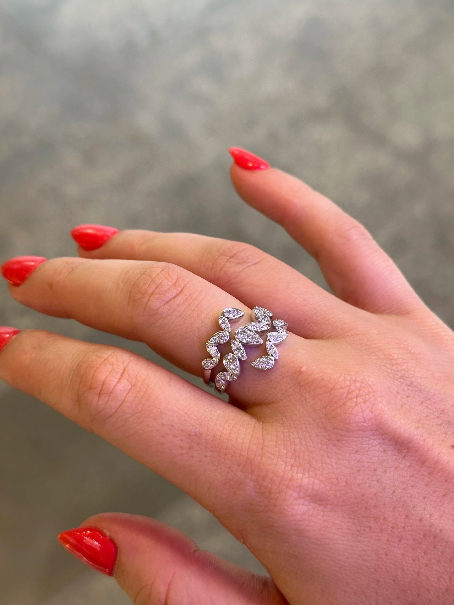 Ladies Pear and Marquise Shaped Cluster Diamond Ring