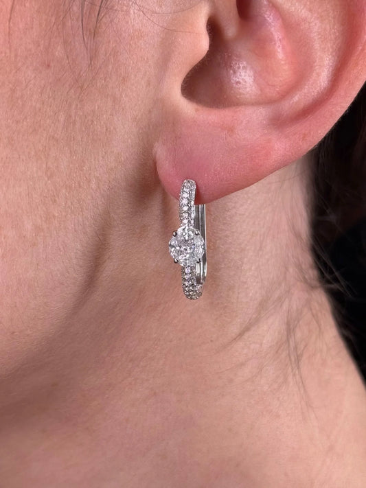 Ladies Large Pave Set Rectangular Diamond Huggie