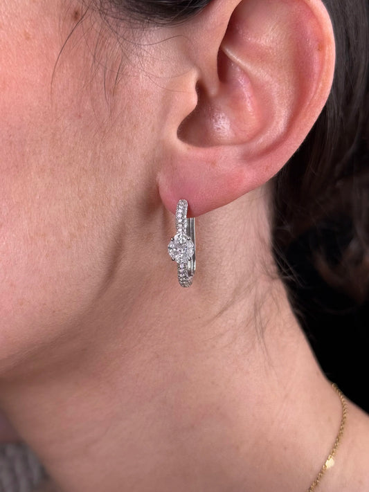 Ladies Large Pave Set Rectangular Diamond Huggie