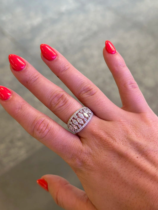 Ladies Wide Graduated Marquise Diamond Ring